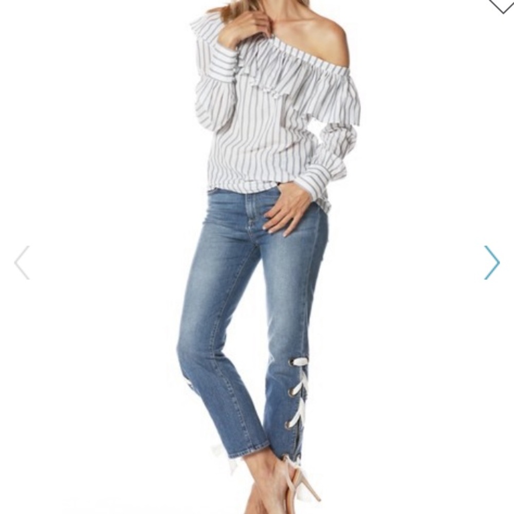 PAIGE Halsey One Shoulder Striped Top